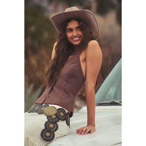 Lulus Pamula Brown Halter Button-front Top - Size S